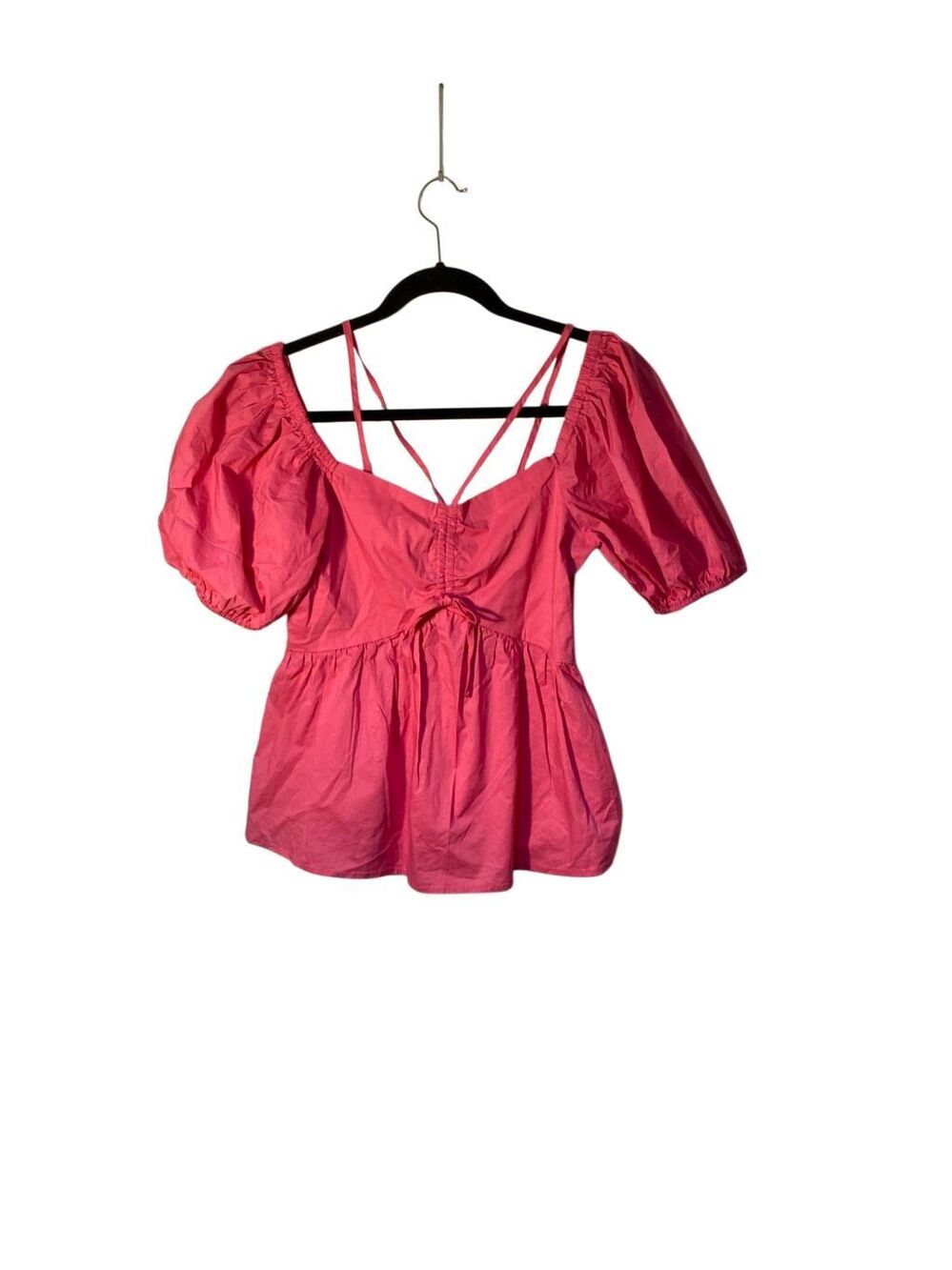 Aqua women’s pink, puffy sleeve 100% cotton milkmaid style blouse S